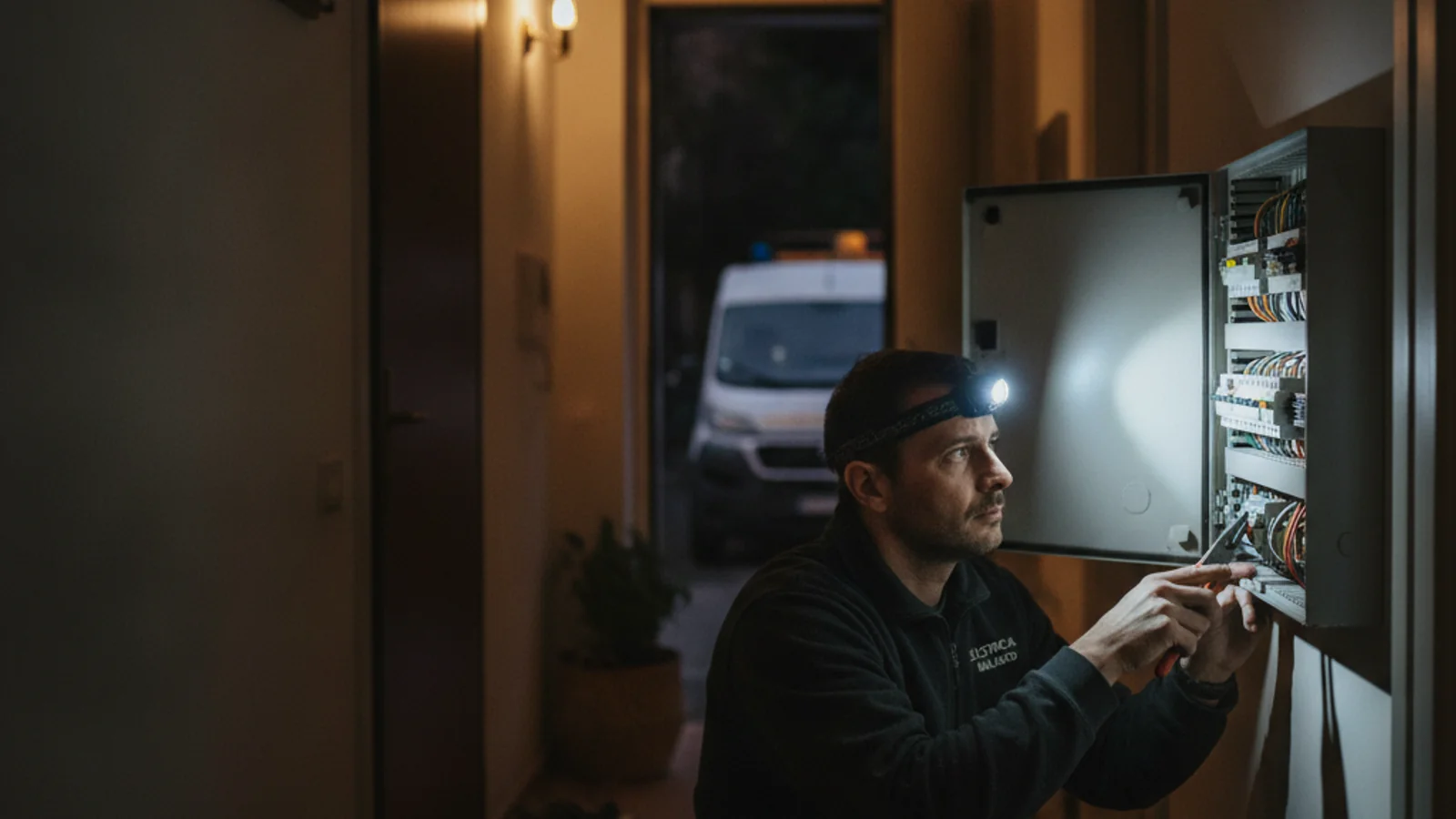 Elettricista Emergenza al lavoro su un quadro elettrico a Milano